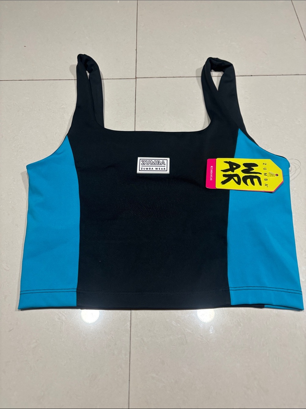 Zumba Fitness Black and Teal Colorblock Crop Top